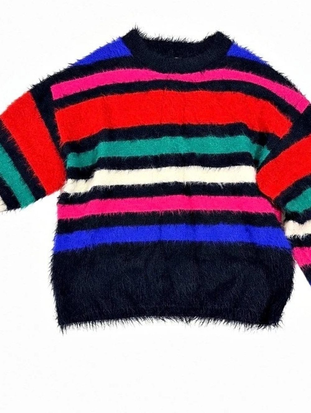a new day Striped Crewneck Sweater in Black & Blue Size Medium